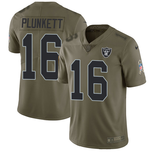 Nike Raiders #16 Jim Plunkett Olive Men's Stitched NFL Limited Salute To Service Jersey